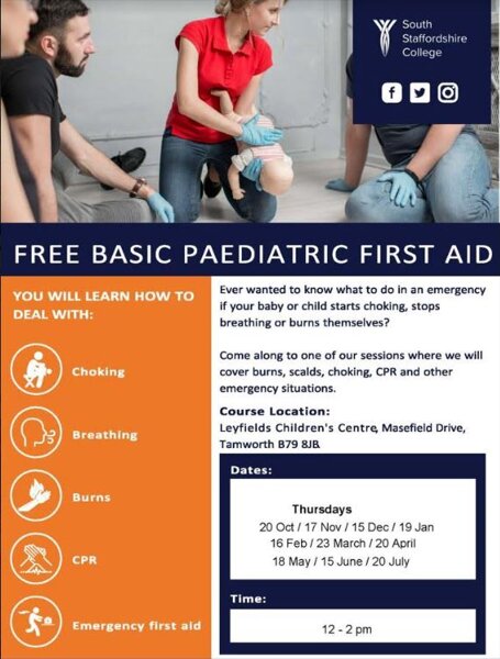Image of Free Paediatric First Aid in Leyfields Children's Centre, Tamworth